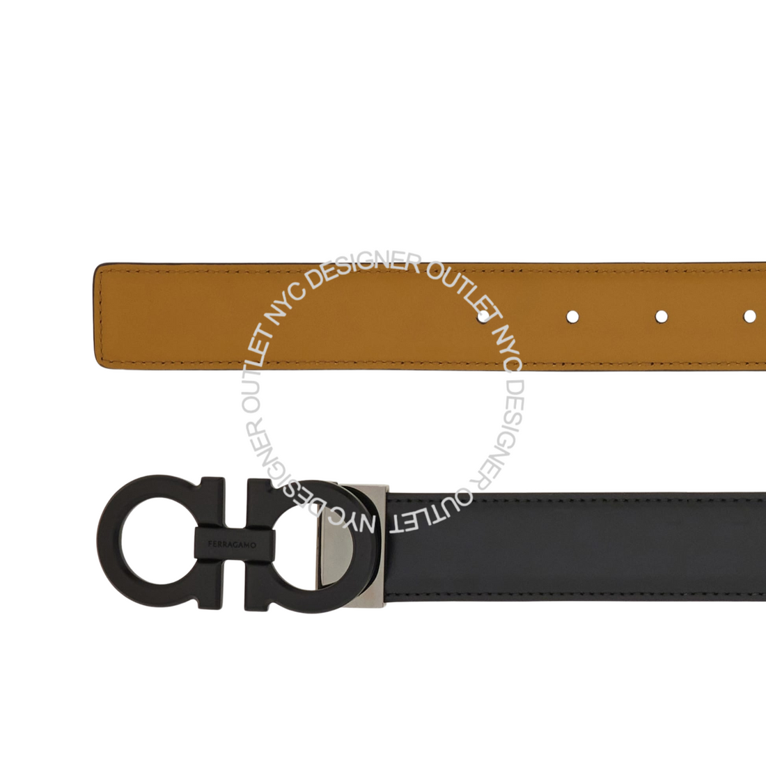 Ferragamo Black/Brown Leather Adjustable and Reversible Belt