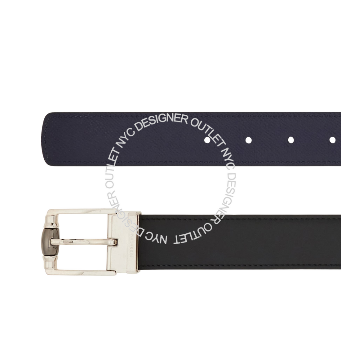 Ferragamo Black/Blue Leather Adjustable and Reversible Belt