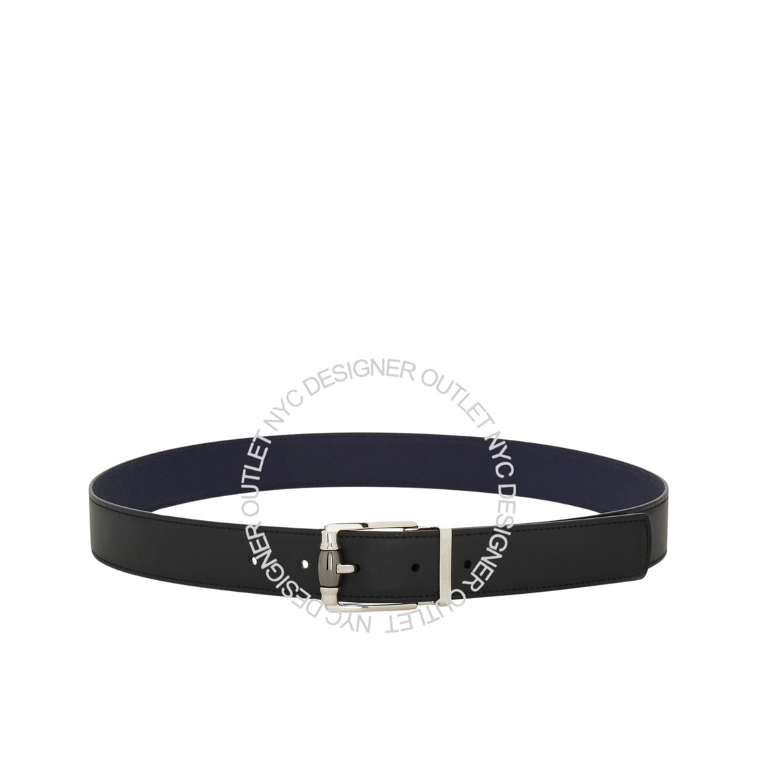 Ferragamo Black/Blue Leather Adjustable and Reversible Belt