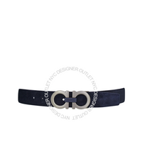 Ferragamo Black/Blue Leather Adjustable Belt