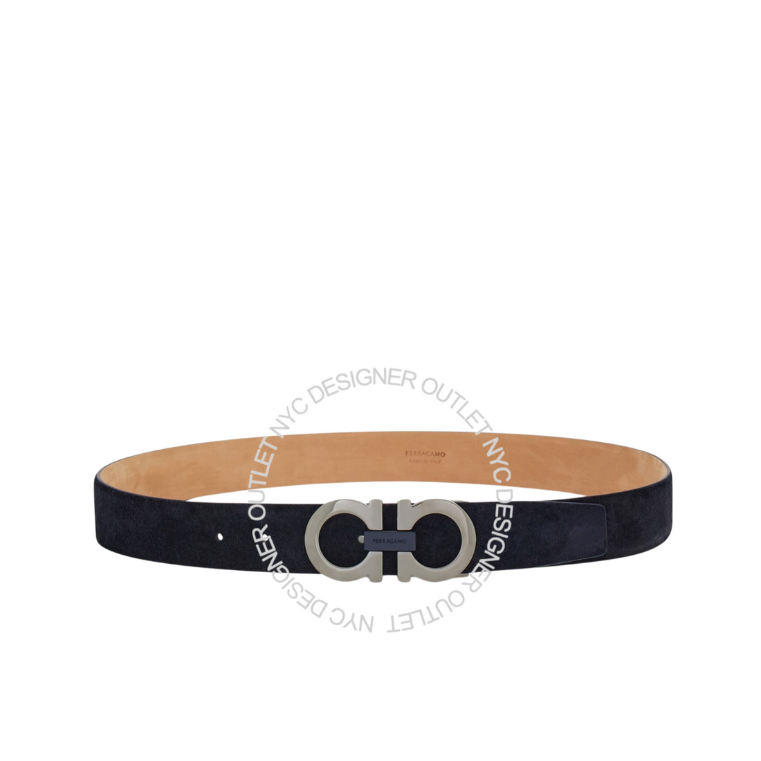 Ferragamo Black/Blue Leather Adjustable Belt