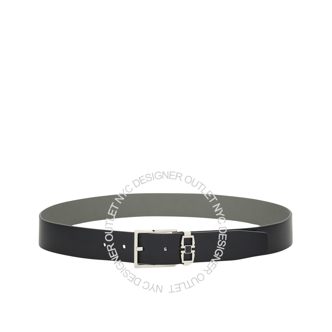 Ferragamo Black/Grey Leather Adjustable and Reversible Belt