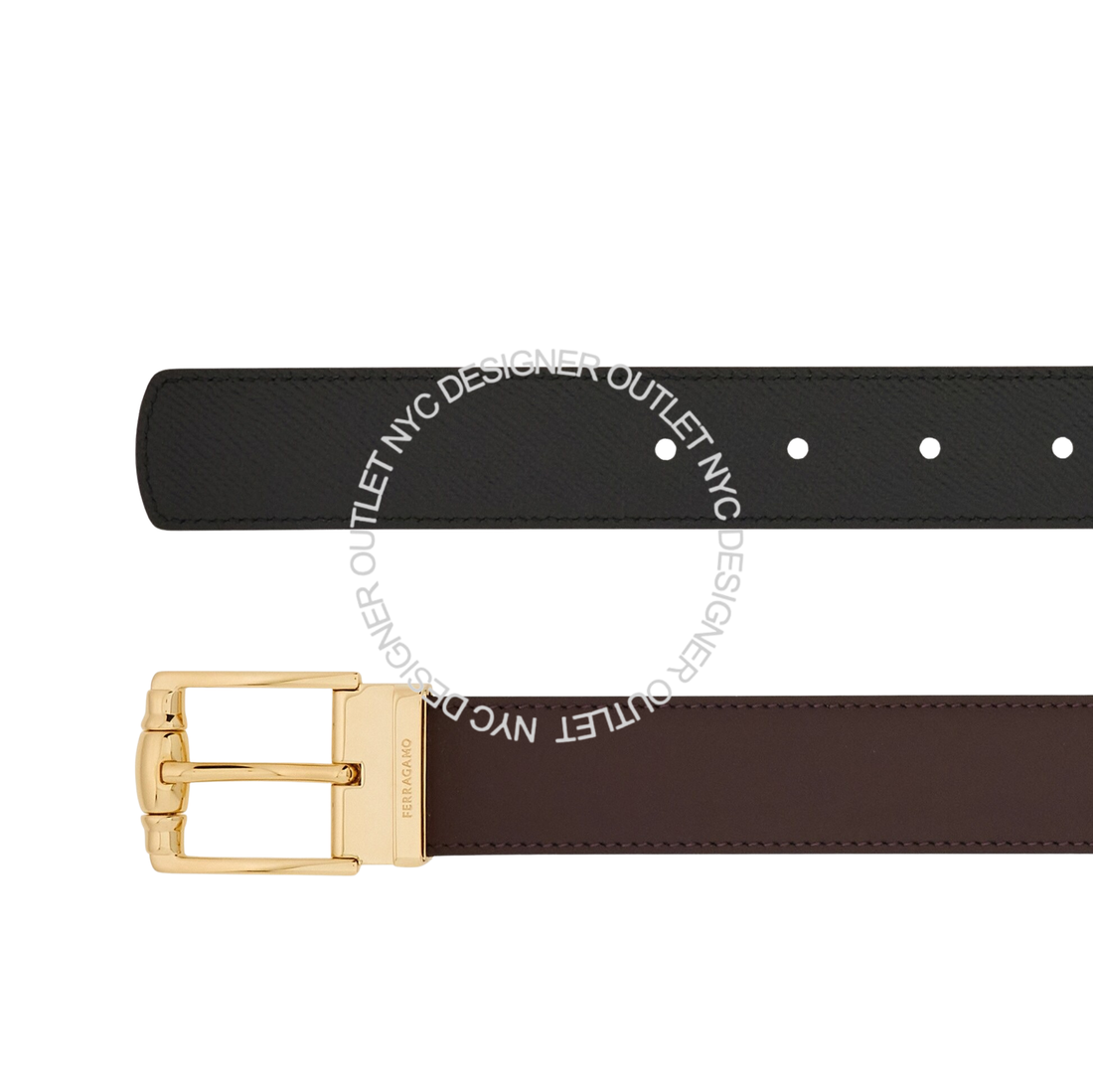 Ferragamo Black/Brown Leather Adjustable and Reversible Belt