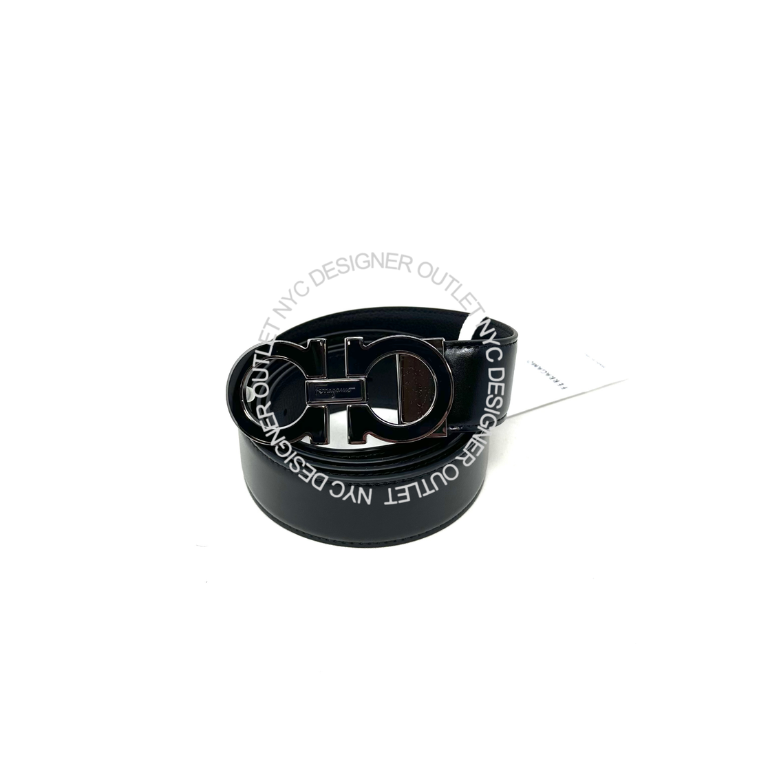 Ferragamo Black/Black Leather Adjustable and Reversible Belt