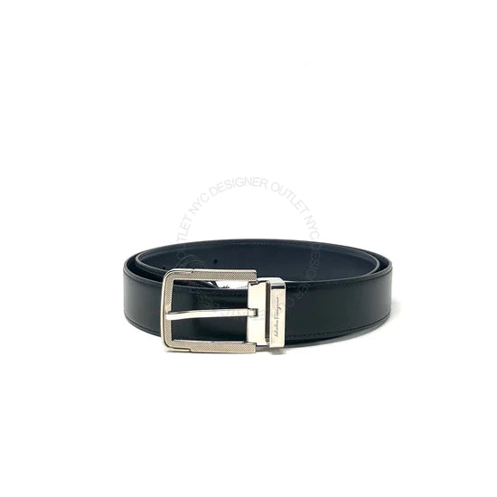 Ferragamo Black/Blue Leather Adjustable Belt