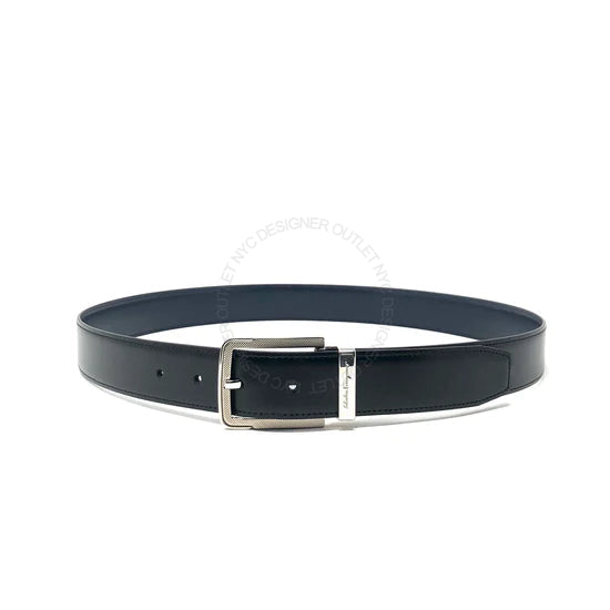 Ferragamo Black/Blue Leather Adjustable Belt