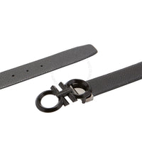Ferragamo Black Pebbled Leather Adjustable belt