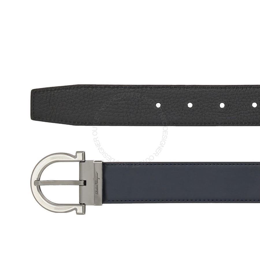 Ferragamo Black Pebbled / Blue Leather Adjustable belt