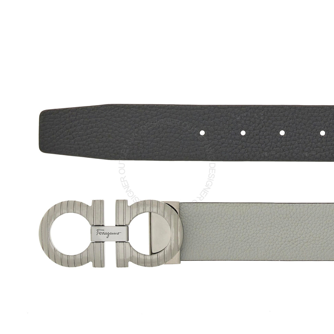 Ferragamo Black/Grey Leather Adjustable belt