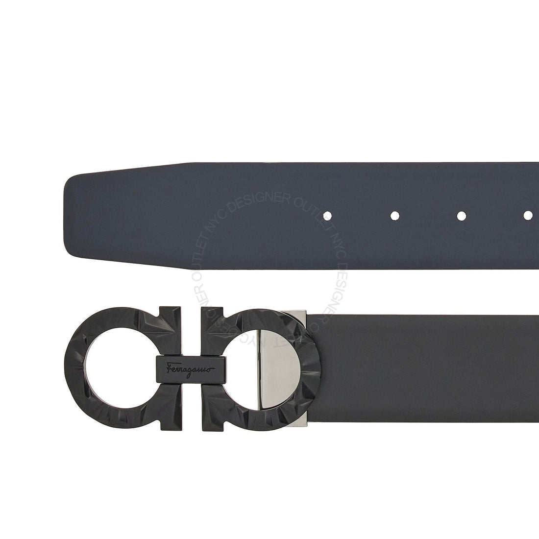 Ferragamo Black/Navy Leather Adjustable belt