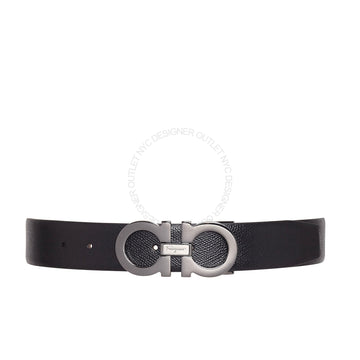 Ferragamo Black Pebble Leather Adjustable Belt