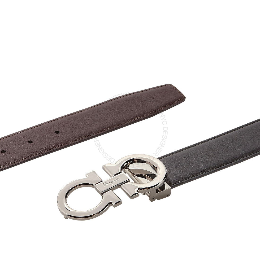 Ferragamo Black/Brown Leather Adjustable Belt