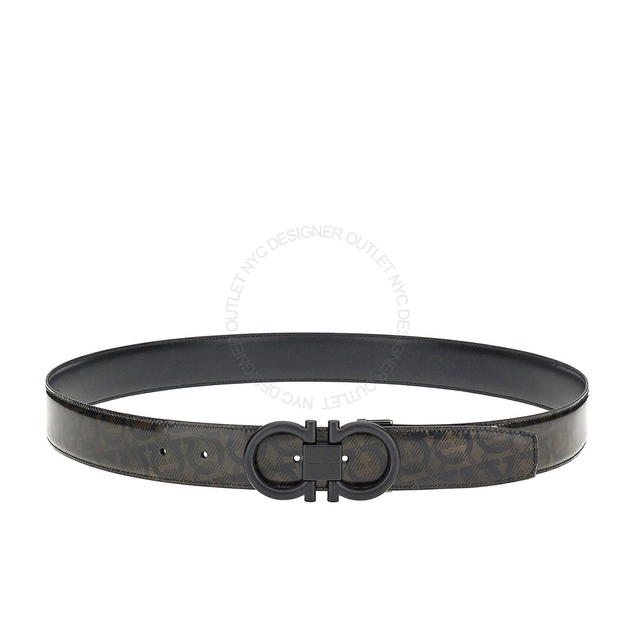 Ferragamo Black Smoked Leather Adjustable & Reversible belt