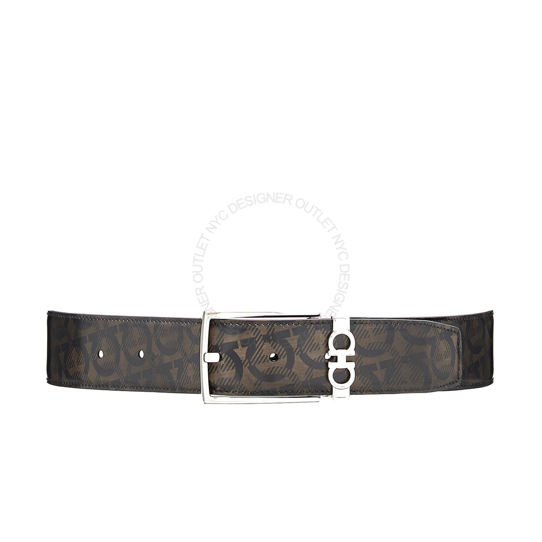 Ferragamo Black/Smoke Gray Leather Adjustable & Reversible belt