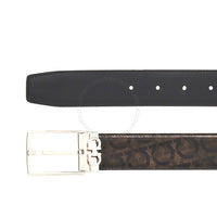 Ferragamo Black/Smoke Gray Leather Adjustable & Reversible belt