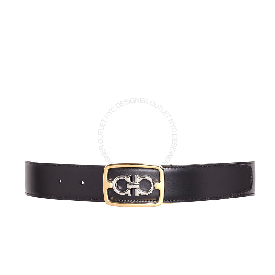 Ferragamo Black/Brown Leather Adjustable & Reversible belt