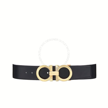 Ferragamo Black/Gray Leather Adjustable & Reversible belt
