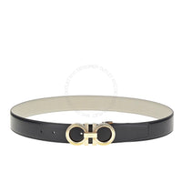 Ferragamo Black/Gray Leather Adjustable & Reversible belt