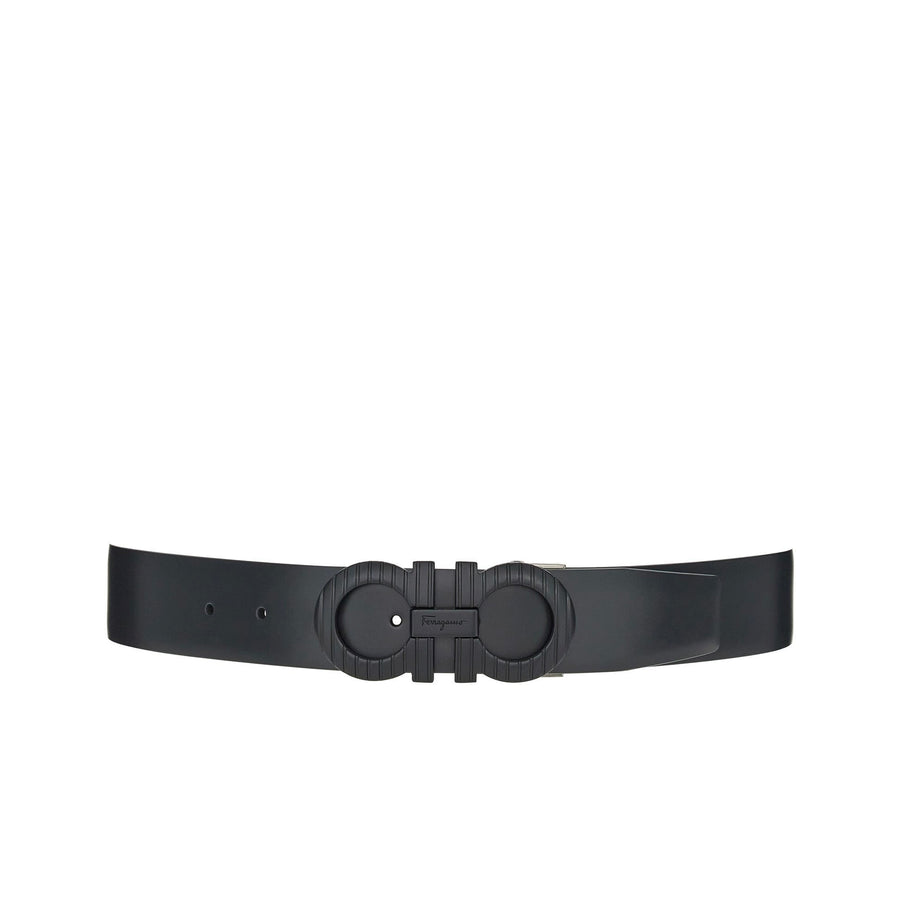 Ferragamo Black/Blue Leather Adjustable belt