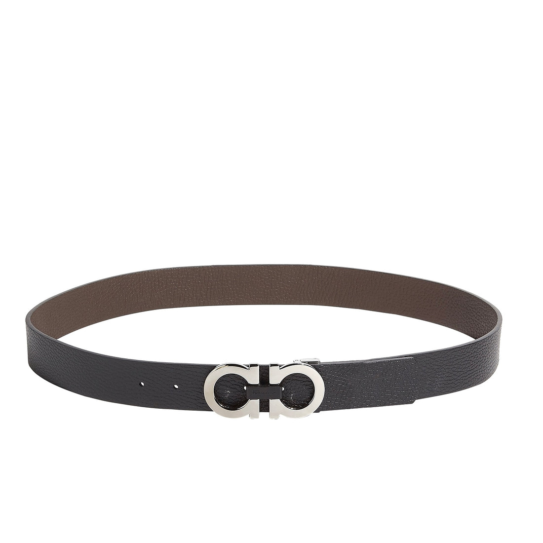 Ferragamo Black/Brown Pebble Leather Adjustable Belt