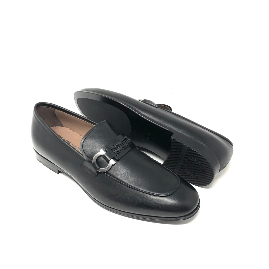  Salvatore Ferragamo Scarlet Mens Black Leather Slip On Loafer  Shoe